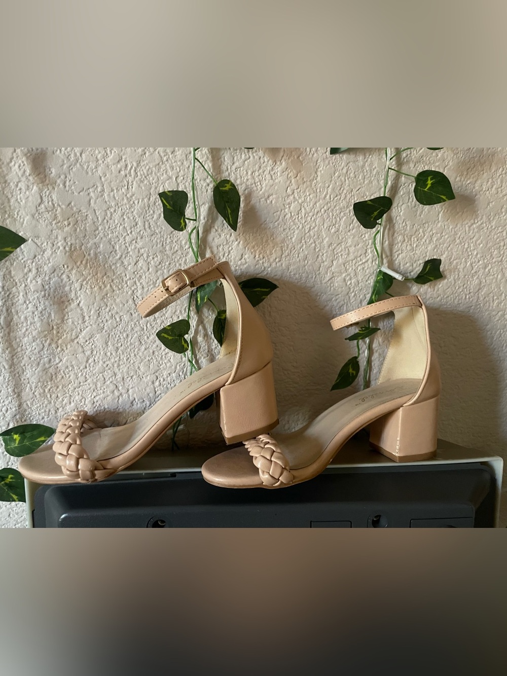 Bonnibel Nude Braided Strap Block Heel Sandals